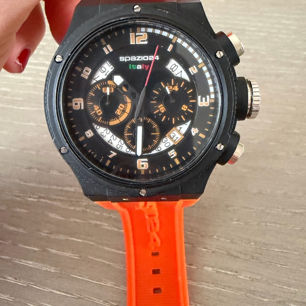 Spazio24 Italy Black Dial Watch with Orange Strap